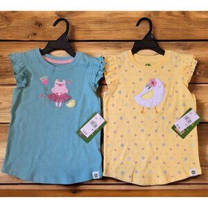 John Deere Girls Sz 4T Ruffle Short Sleeve Shirts (2) Yellow Blue Spring Nwt